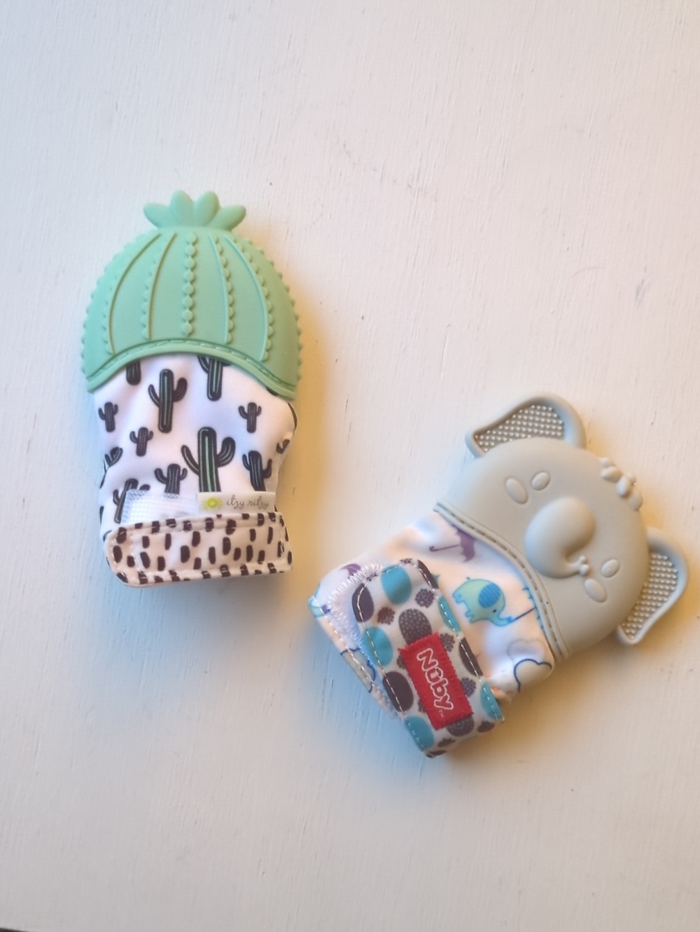 Set Of 2 Baby Teething Mittens - Nubby Elephant And Itzy Ritzy Cactus